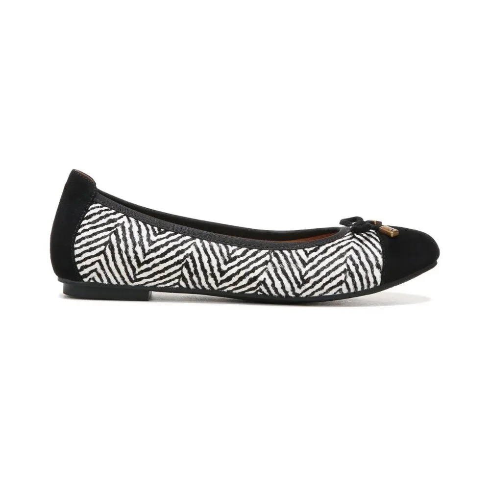 Vionic Minna Zebra Print Ballet Flats With Bow Detail -‎ Black & White Size 6